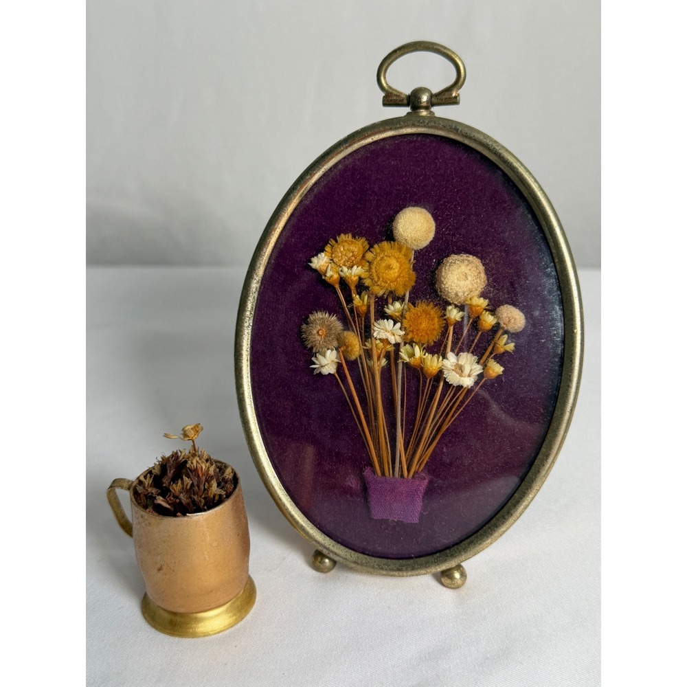 VINTAGE Rare Violet Dried Flower Shadow Box Some Wear Small Purple